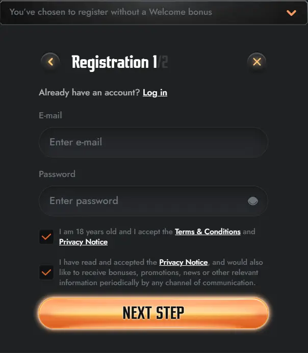 Reg form, step 1.